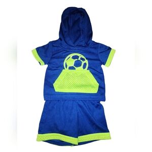 Baby Athletic works 2 piece set soccer blue and green 0/3M with hood